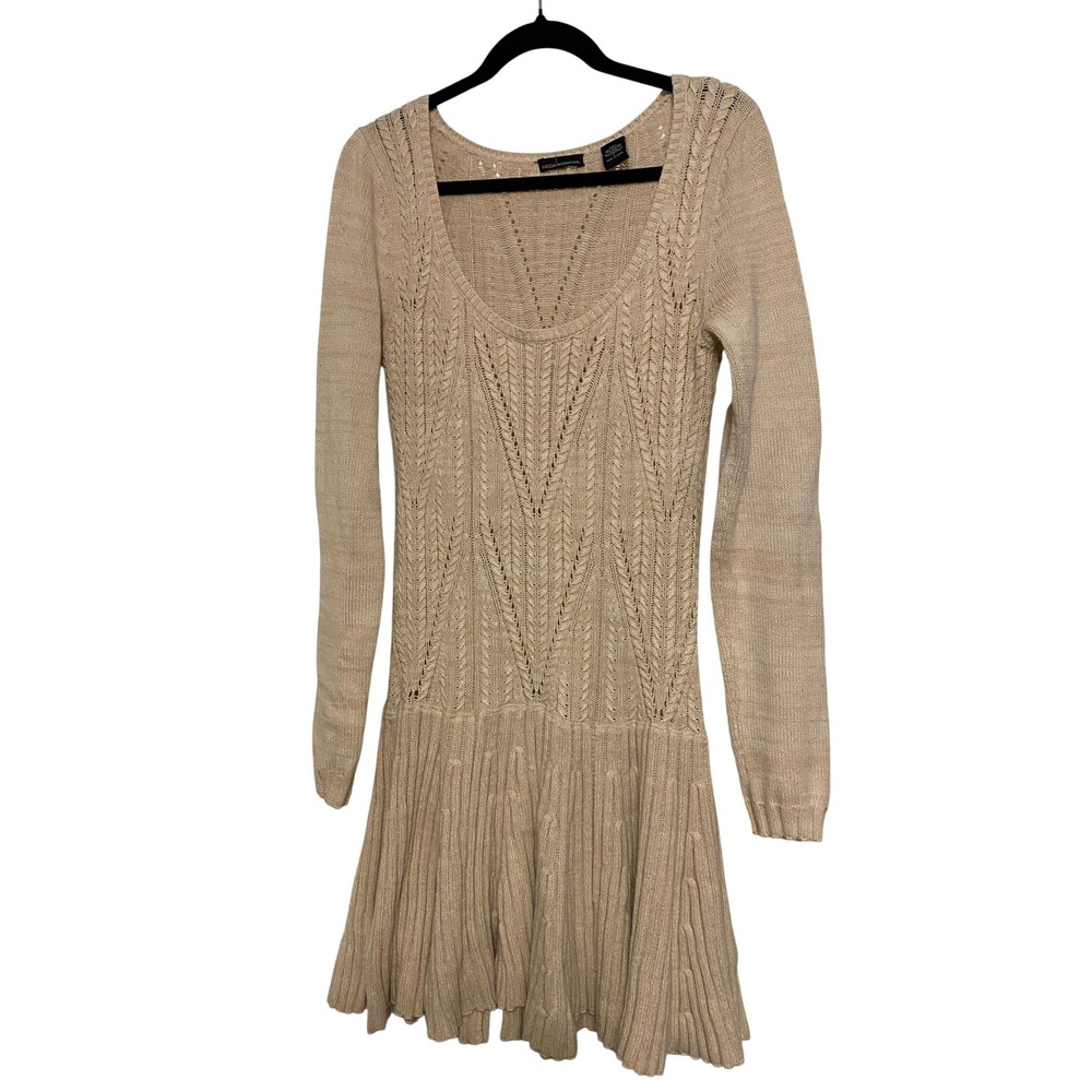 Moda International Cable Knit Fit & Flare Cream Sweater Dress Large Prep Scandi
